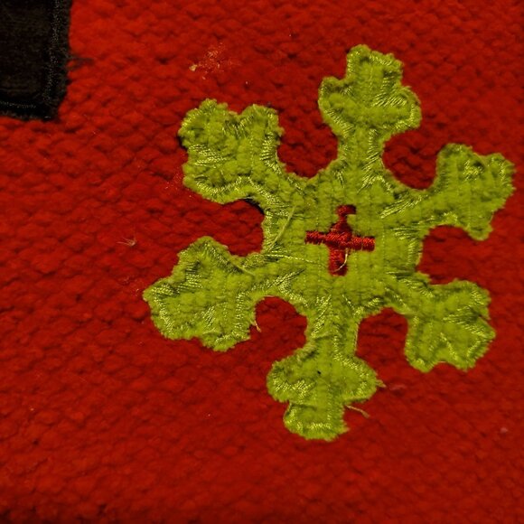 Festive Red Indoor Christmas Rug With Snowman Design And Colorful Snowflakes - Picture 14 of 16